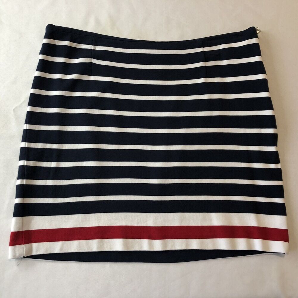 Banana Republic Pencil Skirt Women 12 Blue Nautical Stripe Stretch Ponte Knit